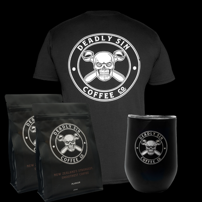 Deadly Sin Coffee t-shirt-shirt and keep-cup bundle